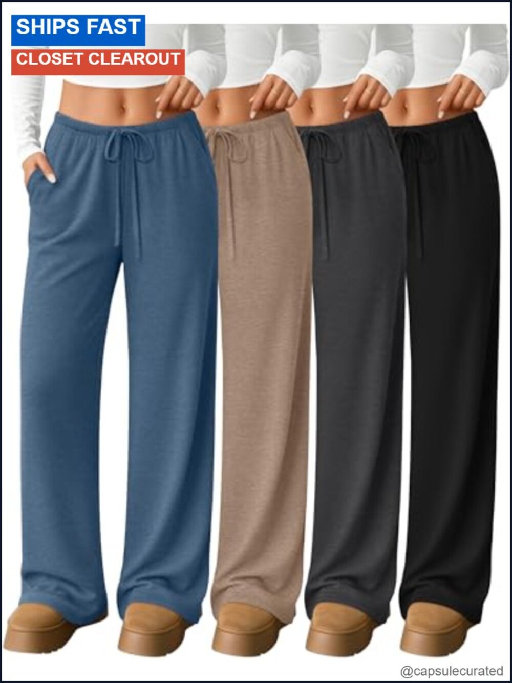 4 Pack Women's Wide Leg Lounge Pants Yoga Sweatpants Drawstring